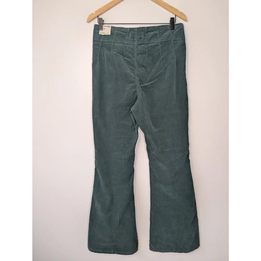 NWT Free People We The Free Jayde High Rise Corduroy Flare Pant Huntress Green